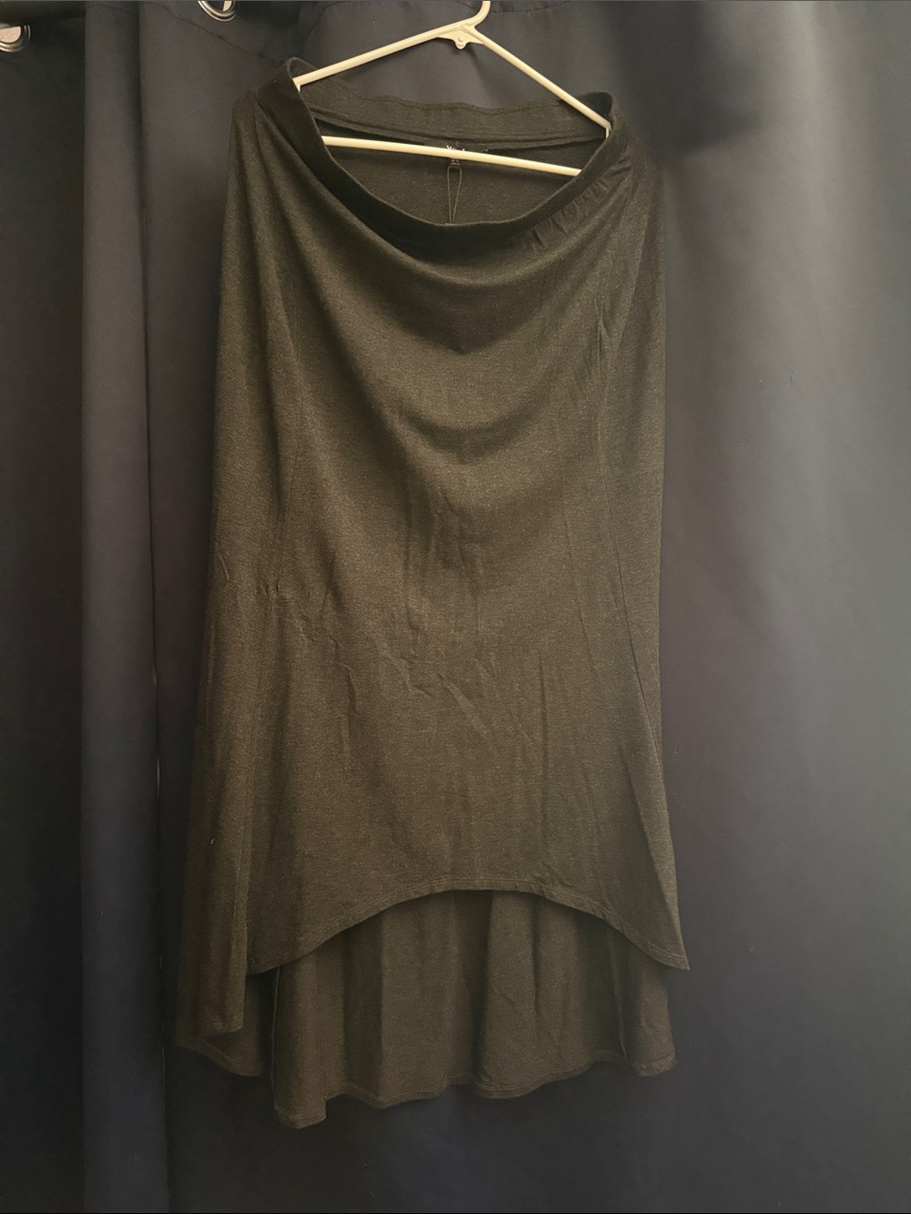 Classic Black High-Low Skirt — Women's Elegant Draped Hem Dark Gray
